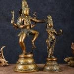 Dancing Shiva and Parvati Set | 22" & 17" Heights | 14 kg | Bronze Brown Finish | Divine Couple Dance | Sacred Hindu Art | Jaipurio